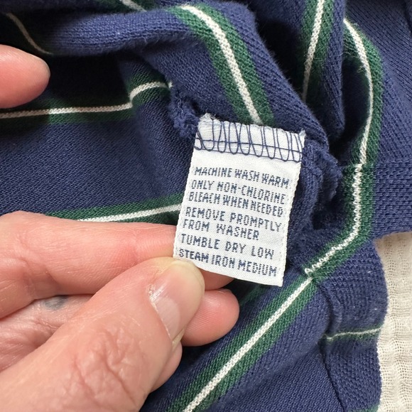 Polo Ralph Lauren Blue & Green Striped Henley Red Pony M USA made - Picture 4 of 6